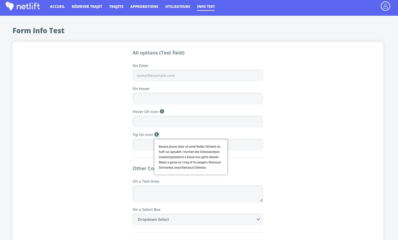 Form with contextual tooltip