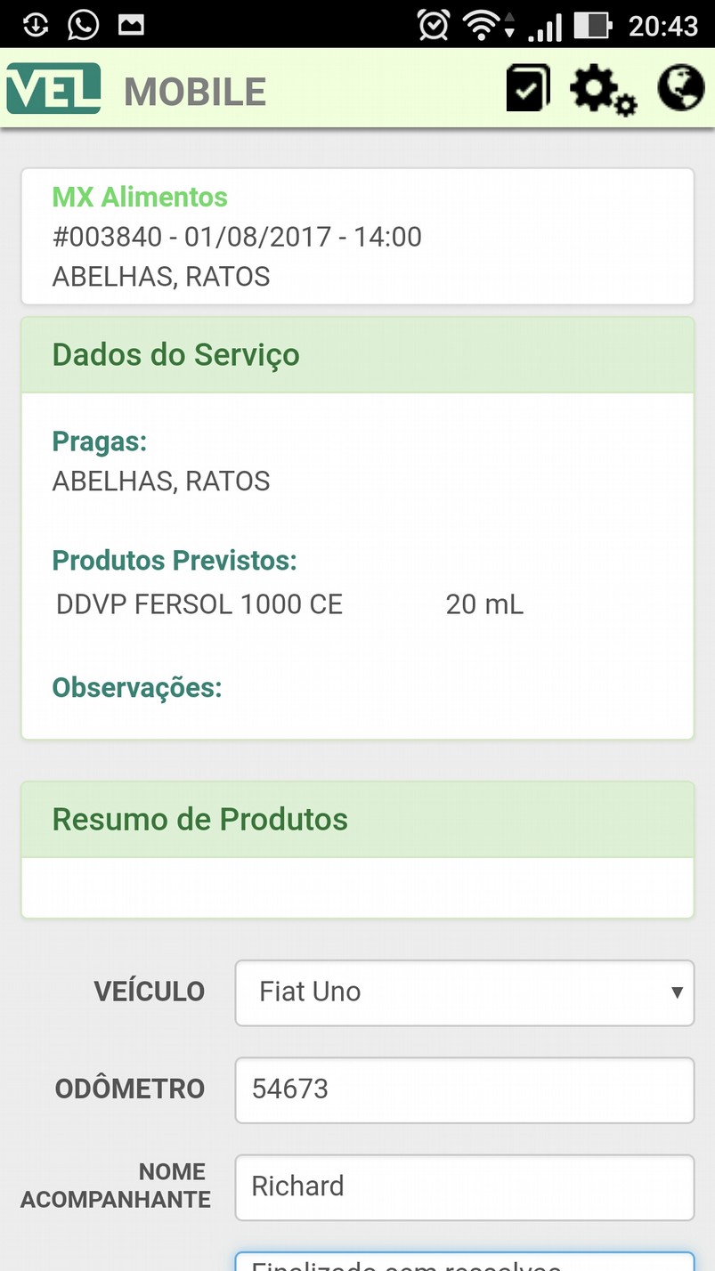 Finish form — info header
