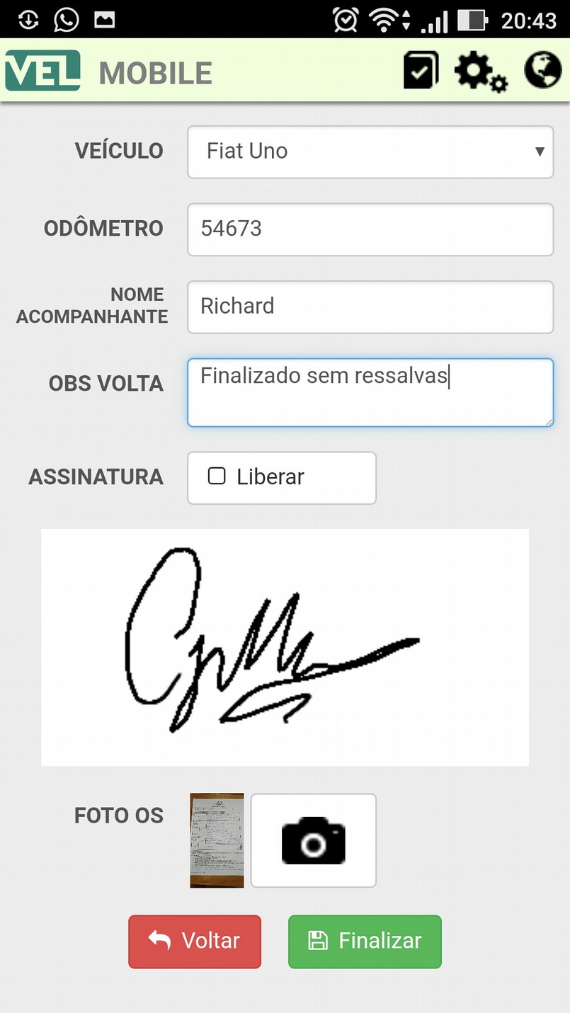 Finish form with signature