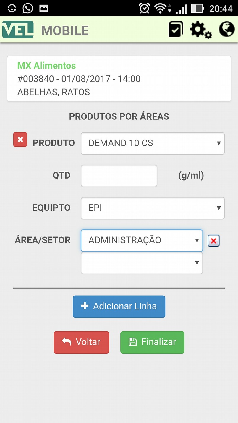 Product application by area