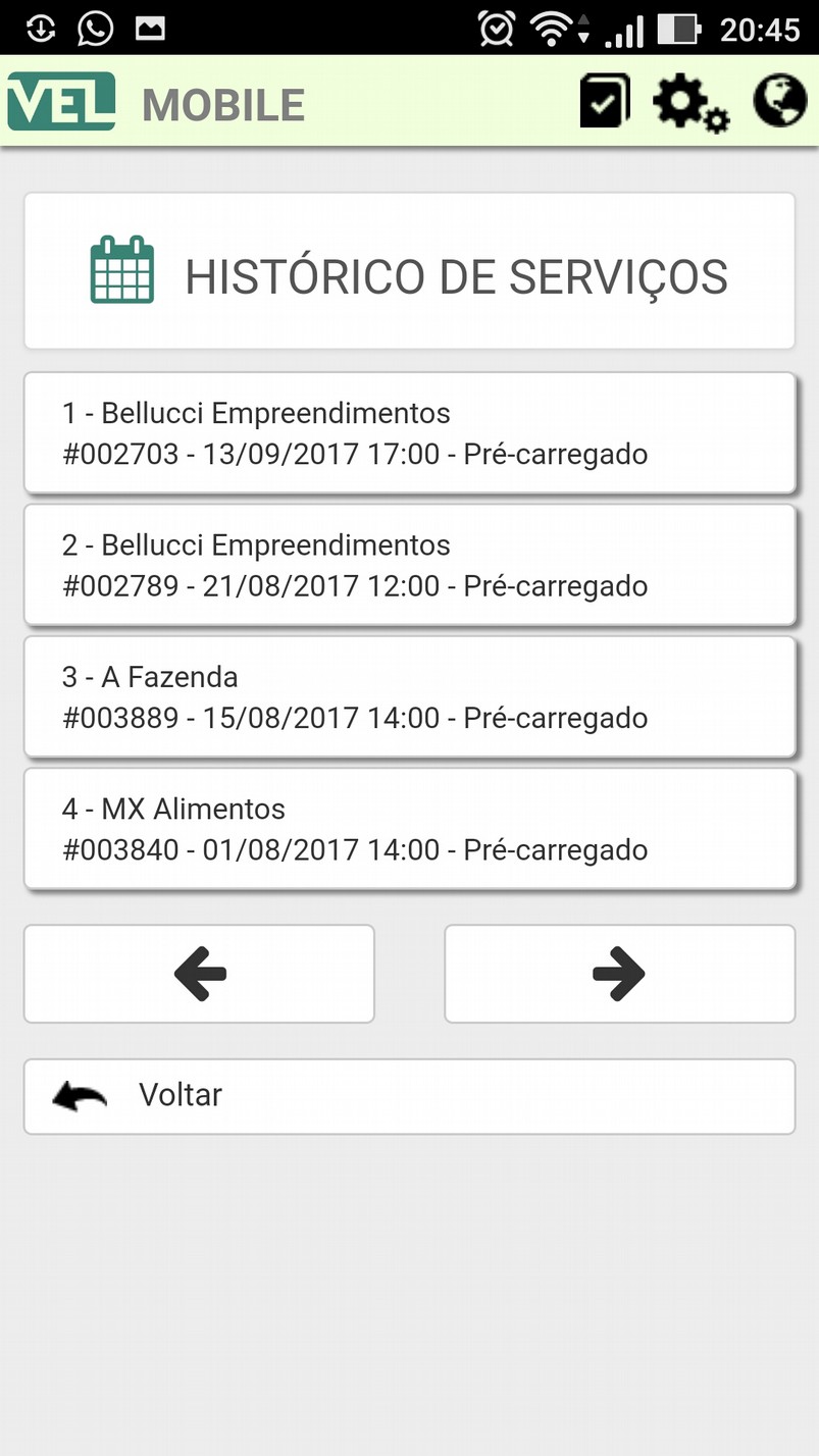 Recent service history